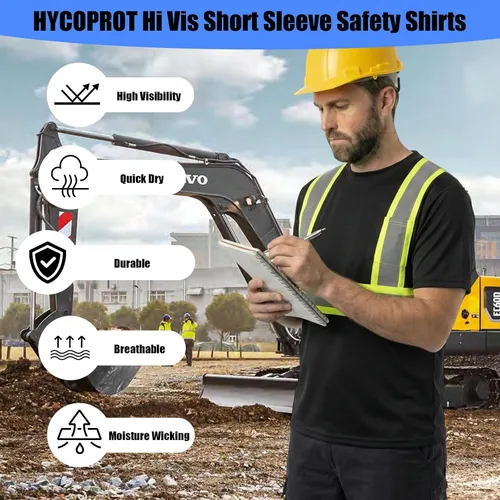 Miniatura 5 de HYCOPROT Hi Vis - Camisas de seguridad de manga corta para hombres y mujeres, camiseta reflectante de alta visibilidad para hombres y mujeres