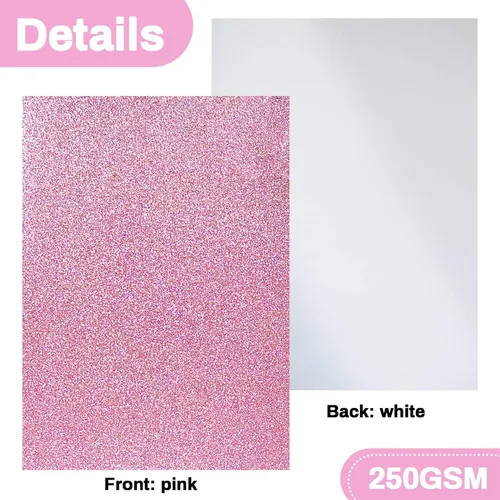 Miniatura 3 de Sukh Papel de Cartulina con Purpurina Rosa - Papel de Cartulina para Manualidades A4 Grueso Colorido para Navidad, San Valentín, Caja de Regalo