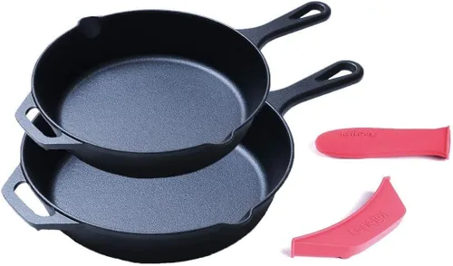 Miniatura 4 de Hierro fundido, sartén pre-sazonada con mango de silicona (8 pulgadas + 12 pulgadas)