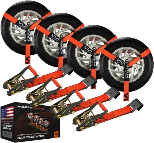 Miniatura 14 de VULCAN Amarre para automóvil con anclajes de cadena, estilo lazo, 2 pulgadas x 96 pulgadas, paquete de 4 unidades, alta visibilidad, carga