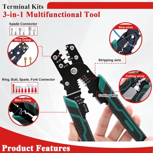 Miniatura 2 de Tnisesm Kit de conector de cable de 1100 piezas con herramienta de prensado, terminales de cable eléctrico con aislamiento de cobre, anillo, tope