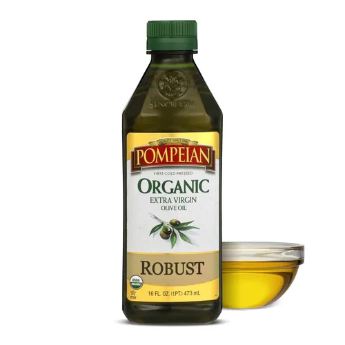 Pompeian USDA - Aceite de oliva virgen extra orgánico robusto, primero prensado en frío, sabor de cuerpo completo, perfecto para aderezos de