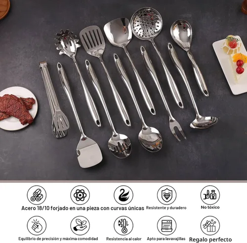 Miniatura 3 de Juego de utensilios de cocina de acero inoxidable 18/10 con soporte - Juego de cucharas espátula de 15" con organizador de almacenamiento para 12