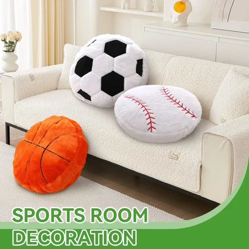 Miniatura 2 de haozaikeji Plush Soccer Ball Pillow Soft Sports Ball Throw Pillow Stuffed Basketball Pillows Football Pillows Decorative Couch Cushion for Bed Brown