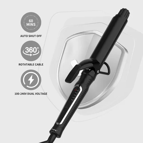 Miniatura 4 de Rizador de pelo de 1 1/4 pulgadas con abrazadera, revestimiento de cerámica, barril largo de 7 pulgadas, pantalla LED de temperatura ajustable