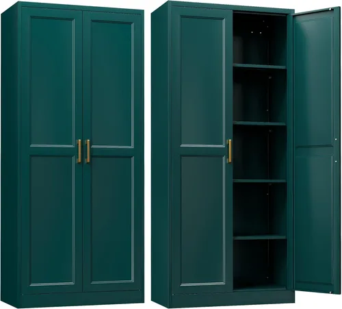 Miniatura 13 de SteeLoong - Gabinete de despensa de cocina, gabinetes de almacenamiento de despensa de metal azul de 71" con puertas y 4 estantes ajustables