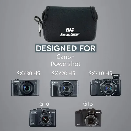 Miniatura 9 de Megagear Canon Powershot Sx730 Hs, Sx720 Hs, Sx710 Hs, G16, G15 Funda de neopreno ultra ligera para cámara, con mosquetón, color negro - MG1245