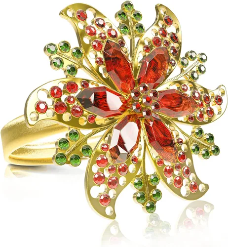 Legigo Juego de 6 Servilleteros de Flores Navideñas - Portaservilletas de Metal Navideños para Servilletas de Tela, Decoración de Mesa para Cena de