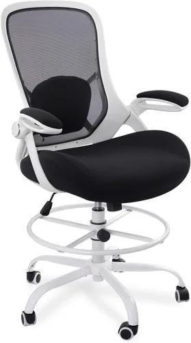 HYLONE Silla de dibujo resistente de 400 libras, asiento grueso de 5 pulgadas, silla de oficina con reposabrazos abatibles, silla ergonómica alta