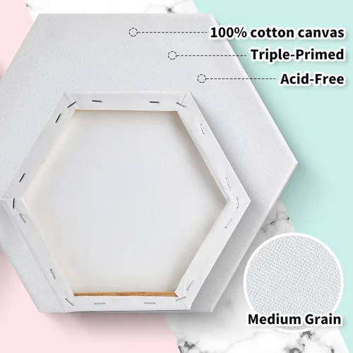 Miniatura 3 de Thenshop 24 piezas de lienzos estirados para pintar tablero de lienzo en blanco a granel, marco cuadrado redondo hexagonal en forma de corazón