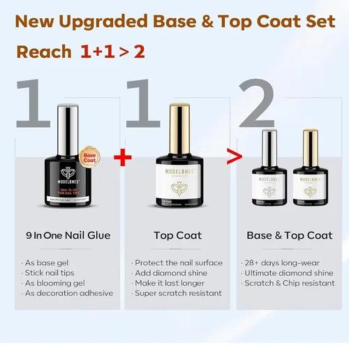 Miniatura 2 de modelones Pegamento de Uñas de Gel 9 en Uno Gel Base y Capa Superior Sin Limpieza Set de 2 Piezas para Esmalte de Uñas de Gel Adhesivo Extensión