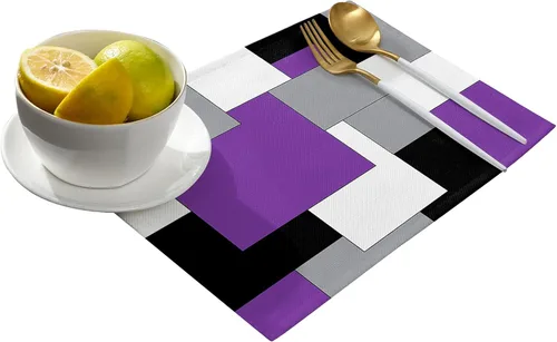 Miniatura 2 de Juego de 4 manteles individuales negros y amarillos, antideslizantes, lavables, manteles individuales de mesa de retazos de arte abstracto para mesa