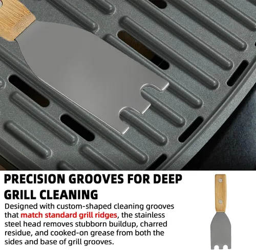 Miniatura 3 de TonGass Rascador de parrilla de bambú con cabeza de acero inoxidable compatible con George Foreman 1925B01B Espátula de parrilla para George Foreman