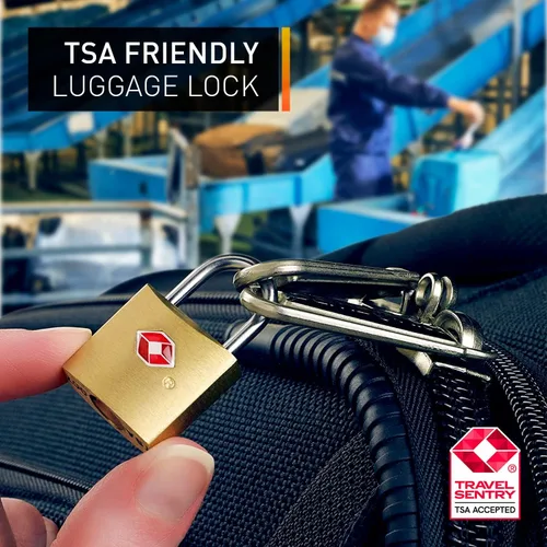 Miniatura 7 de Lewis N. Clark Candado de equipaje cuadrado de latón aprobado por la TSA, Oro, Travel Sentry® - Mini candado cuadrado de latón, paquete de 3