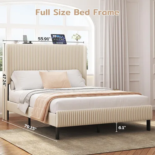 Miniatura 2 de Zevemomo Base de cama de terciopelo de tamaño matrimonial con cabecera tapizada, cabecera de almacenamiento de terciopelo copetudo, marcos de cama