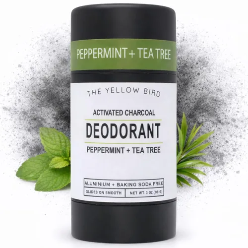 Desodorante de carbón para hombres y mujeres con árbol de té y menta, desodorante sin bicarbonato de sodio y fórmula de magnesio sin aluminio,