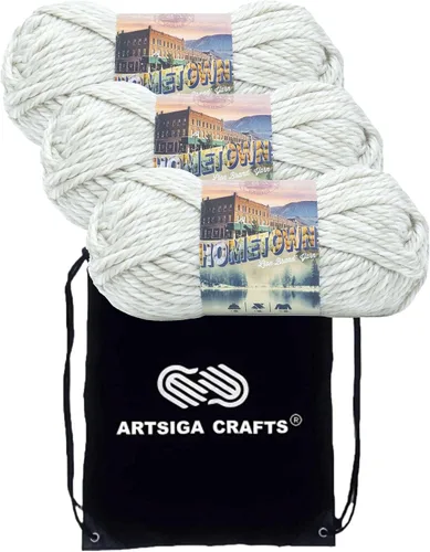 Miniatura 74 de Lion Brand Hometown New York White 135-100 (3 madejas - mismo lote de tinte) #6 S Bulky - Hila acrílica para crochet y tejer con bolsa para proyectos