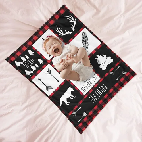 Miniatura 3 de Manta de bebé personalizable con nombre de la selva, manta de bebé personalizada para niños, manta de aventura que espera, manta de forro polar