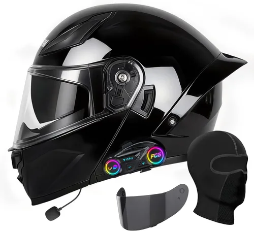 Miniatura 10 de Casco de motocicleta con Bluetooth, casco modular de motocicleta abatible con auriculares de intercomunicación Bluetooth, cascos de doble visera