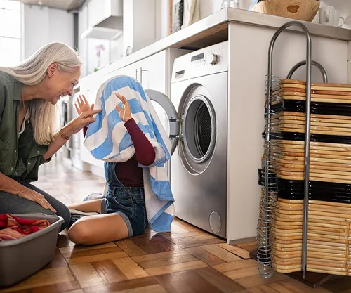 Miniatura 7 de Apilador de perchas, estante de almacenamiento de madera y acero inoxidable, grande (32.7 pulgadas de alto), organizador de armario y lavandería