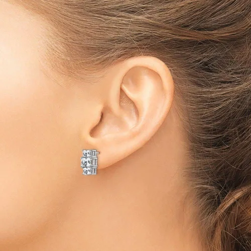 Miniatura 5 de Pendientes de oro blanco de 14 quilates con tres piedras de octágono radiante