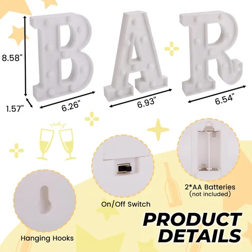 Miniatura 3 de Letrero de barra iluminado, letras LED de marquesina, funciona con pilas, para decoración de pub, hogar, bar, fiesta
