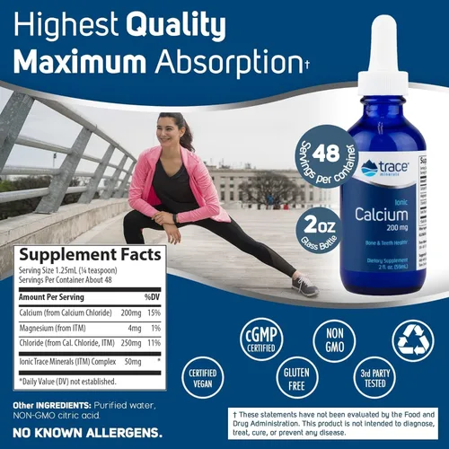 Miniatura 2 de Trace Minerals Calcio iónico líquido Contracción ósea, dientes sanos y músculos Certificado vegano, sin gluten, sin OGM 2.0 fl oz