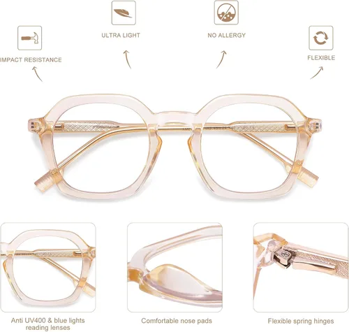 Miniatura 5 de AMOMOMA Paquete de 2 lentes de lectura cuadrados retro para mujeres y hombres, marco vintage para lector de computadora con luz azul AM6193