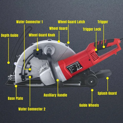 Miniatura 9 de Steel Force KPC 3551 - Sierra de hormigón circular eléctrica con cable eléctrico de 14 pulgadas, cortador de ángulo de potencia de 2600 W con línea