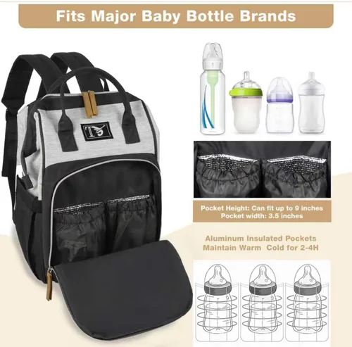 Miniatura 3 de Mochila para pañales para mujer – Bolsa de pañales multifunción de viaje para bebé con cambiador, mochila grande para bebé, niña, niño, Gris negro