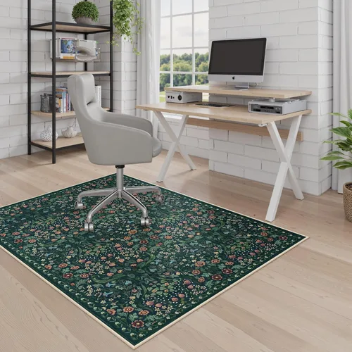 Miniatura 8 de Anidaroel Tapete de 36 x 48 pulgadas para silla de oficina con diseño floral verde para suelo de madera dura, alfombra de oficina para silla