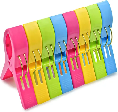 JABINCO Clips para toallas de playa, clips para silla, soporte para toallas, pinzas de plástico para colgar ropa, amarillo, azul, verde, rojo