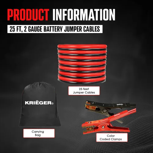 Miniatura 6 de K KRIËGER Cables de puente para batería de automóvil, cables de refuerzo automotrices resistentes para arrancar baterías muertas o débiles con bolsa