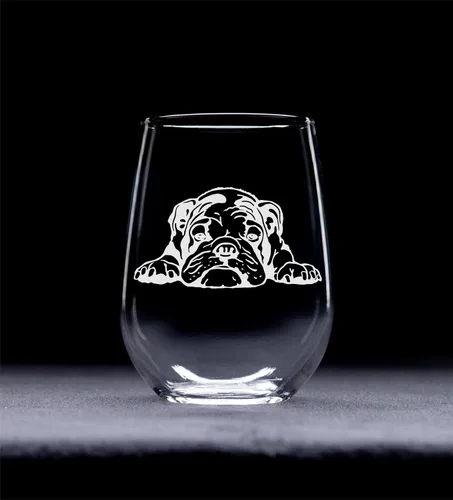 Miniatura 2 de C M Copa de vino sin tallo con temática de Bulldog Inglés, 1 pieza, regalo de Bulldog Inglés para hombres y mujeres. 17 onzas