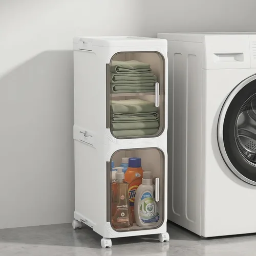 Miniatura 18 de KHNR Armario de almacenamiento de baño delgado de 3 niveles, gabinetes de almacenamiento plegables, almacenamiento de baño estrecho, organizador