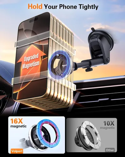 Miniatura 3 de volport Soporte de coche Magsafe [tablero y parabrisas]: soporte magnético universal para teléfono con ventosa giratoria de 360°, soporte móvil