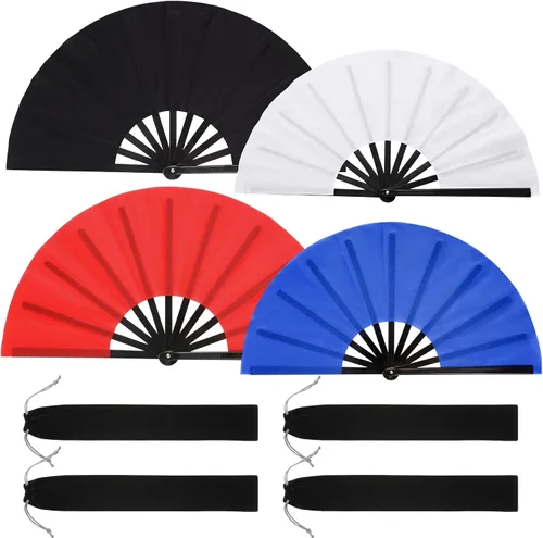 Qunclay Paquete de 4 abanicos plegables grandes para rave de mano para baile de línea, fanáticos chinos, japoneses, para fiestas de festivales de