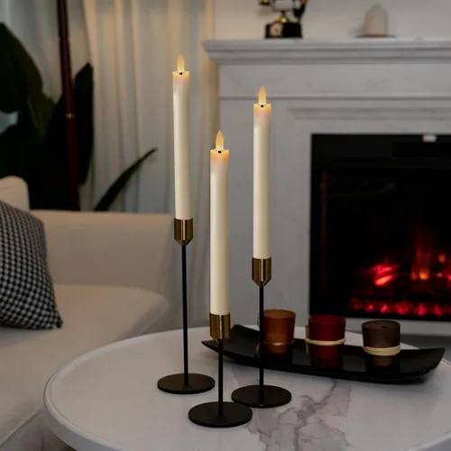Miniatura 5 de Homemory Velas cónicas sin llama con cera y temporizador remoto con atenuador, candelabros LED parpadeantes, velas de ventana operadas con batería
