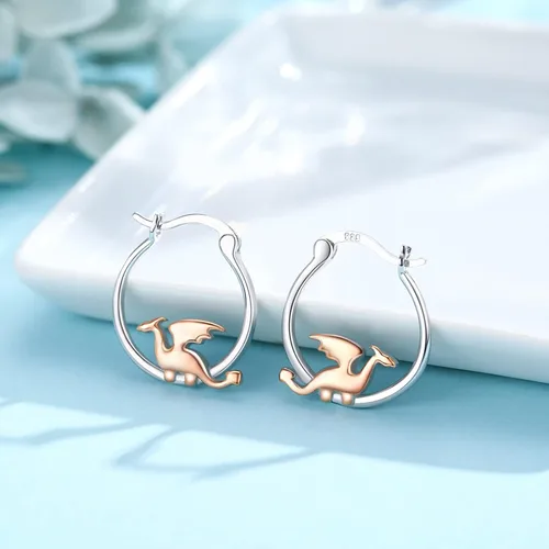 Miniatura 4 de Hypoallergenic DragonCatBunny Mushroom Earrings for Women 925 Sterling Silver Animal Huggie Hoop Earrings Jewelry Gifts for Sensitive Ears