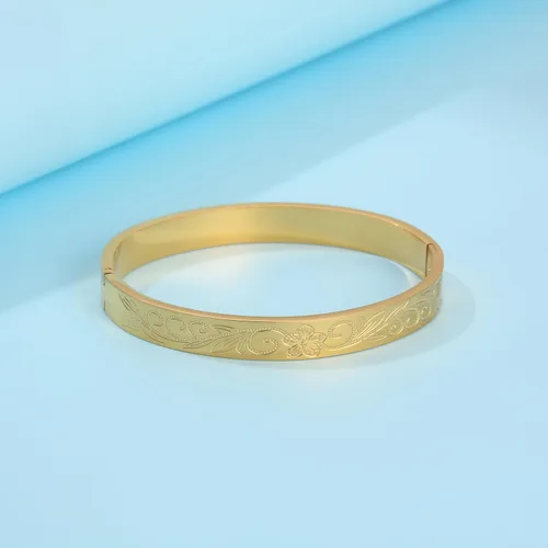 Miniatura 5 de Pulsera de acero inoxidable para mujer con flor de la vida grabada en oro, Acero inoxidable, No es una piedra preciosa