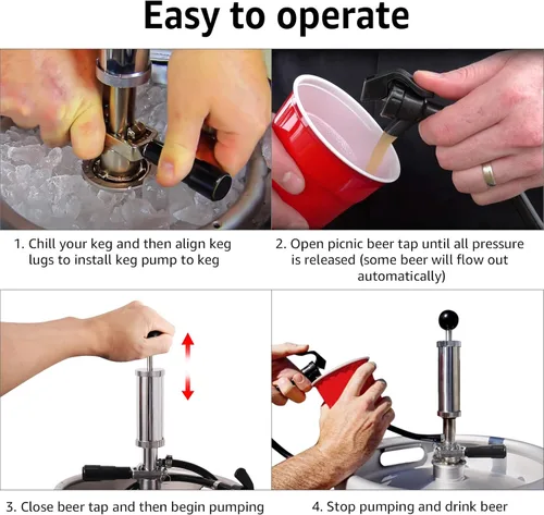 Miniatura 3 de MRbrew Bomba de fiesta de barril, bomba de mano de barril de cerveza con sistema D americano, bomba de picnic de 4 pulgadas con grifo de cerveza