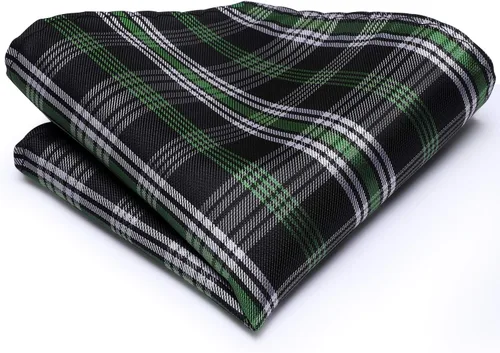 Miniatura 40 de Hi-Tie Corbatas de seda para hombre, diseño de cachemira a rayas, con bolsillo, gemelos cuadrados, conjunto formal de negocios