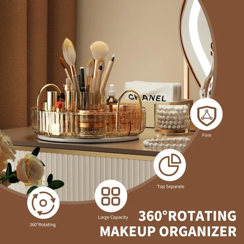 Miniatura 4 de YCIA&DONE Organizador de maquillaje giratorio para tocador, almacenamiento de maquillaje de gran capacidad, estante para el cuidado de la piel
