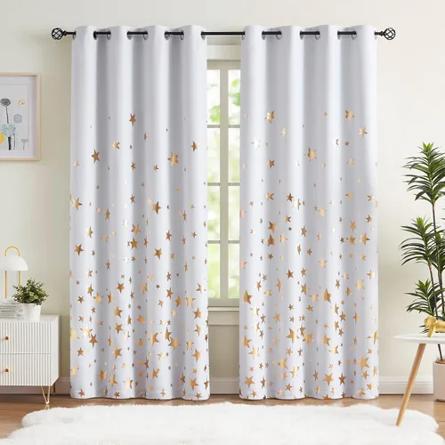 Miniatura 22 de Treatmentex Cortinas Opacas de Oro Marfil con Estampado de Copos de Nieve, Paneles de Cortina para Sala de Estar de 63 Pulgadas con Medallón Floral