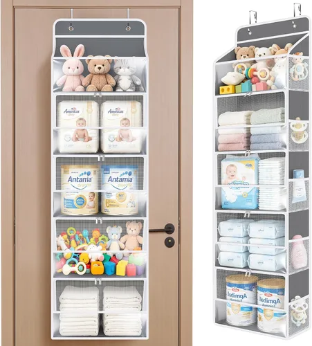 Miniatura 14 de Univivi Organizadores colgantes para colgar sobre la puerta, armario de guardería, armario de almacenamiento para bebés con 4 compartimentos Beige