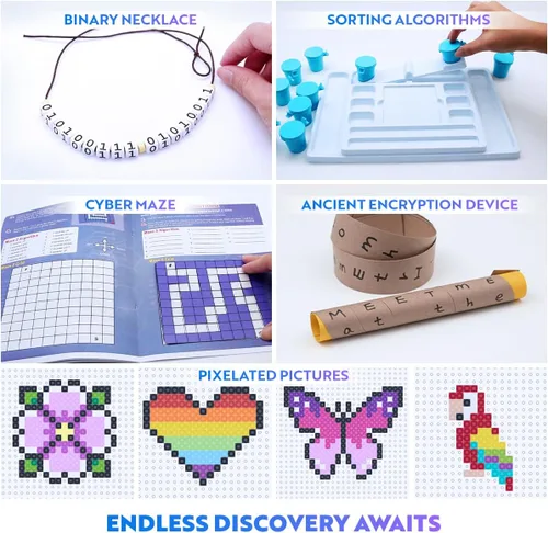 Miniatura 5 de Kit de ciencia My First Coding & Computer Science Kit, de Playz – Aprende sobre códigos binarios, cifrado, algoritmos y pixelación a través