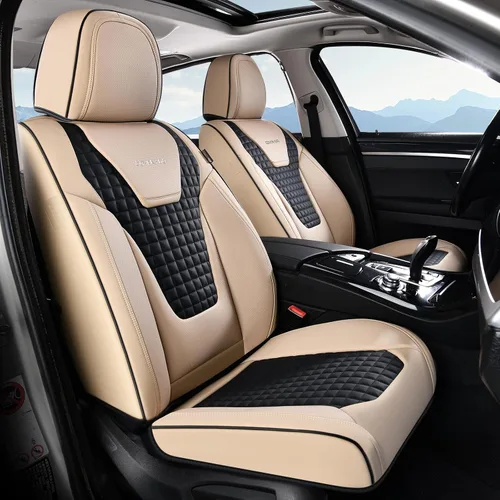 Miniatura 21 de Coverado Fundas de asiento de automóvil, juego completo de fundas de asiento de cuero sintético, fundas protectoras de asiento de lujo, ajuste Rojo