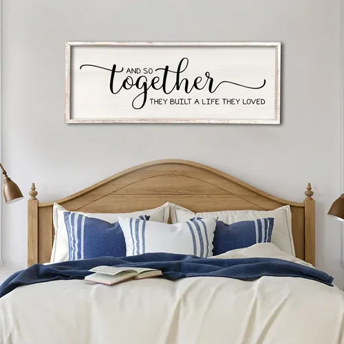 Miniatura 16 de Letrero de decoración de pared con texto en inglés «Give It To God And Go To Sleep», 32 x 12 pulgadas, para dormitorio principal sobre la cama
