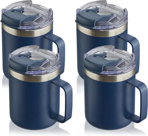 Miniatura 16 de Taza de café aislada de 12 onzas con asa, taza de café de viaje de acero inoxidable con tapa abatible, vaso de café de doble pared con aislamiento