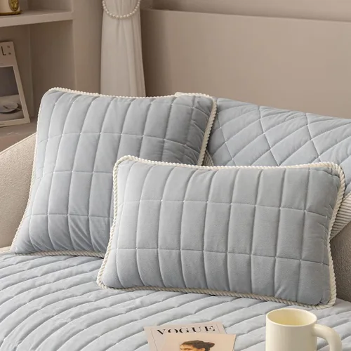 Miniatura 17 de vctops Funda de sofá acolchada de terciopelo con diseño de cuadros supersuave y antideslizante para sofá seccional, funda de sofá de estilo granja